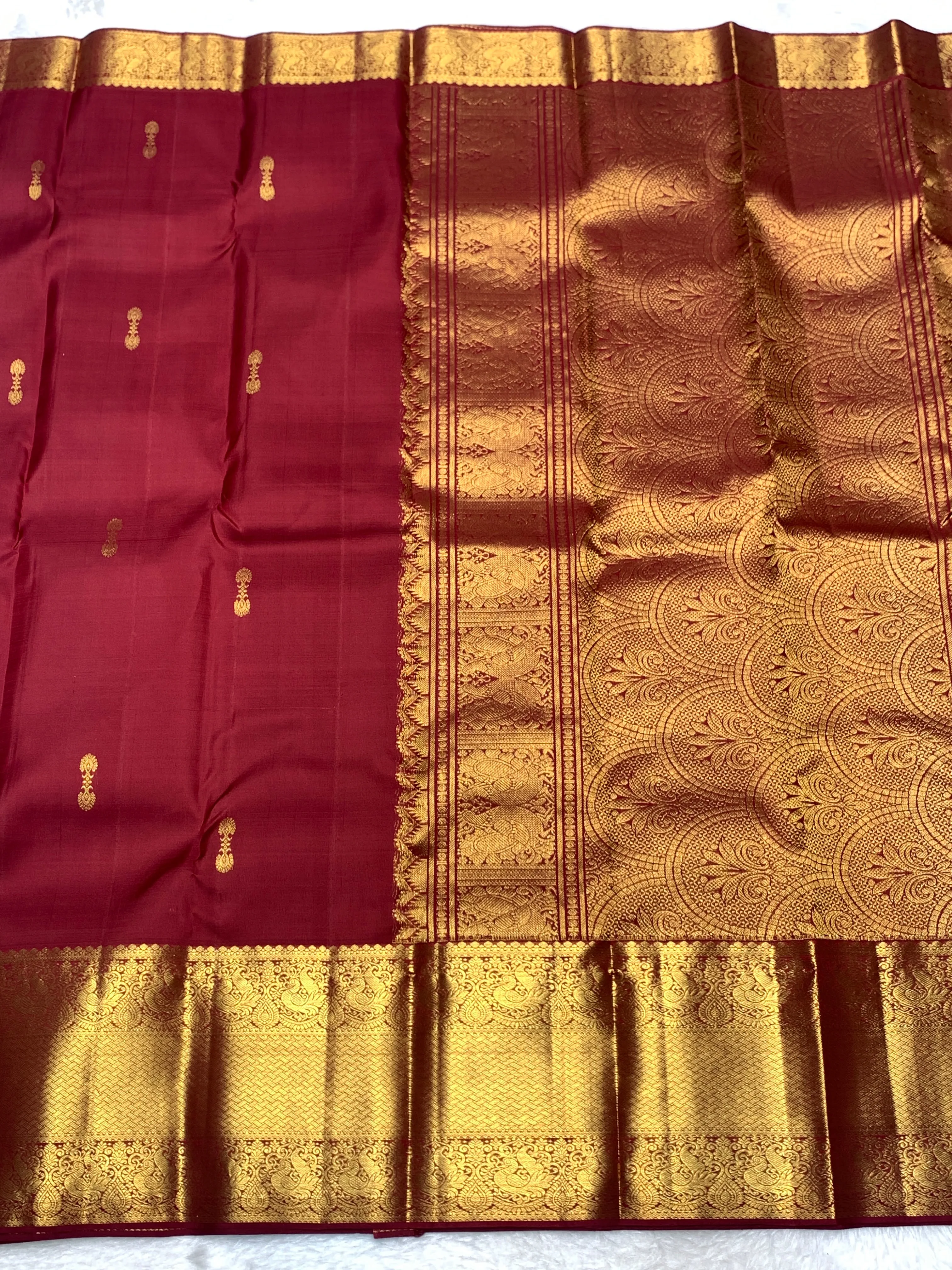 Deep Maroon Gold Zari Kanchipuram Bridal Silk Saree